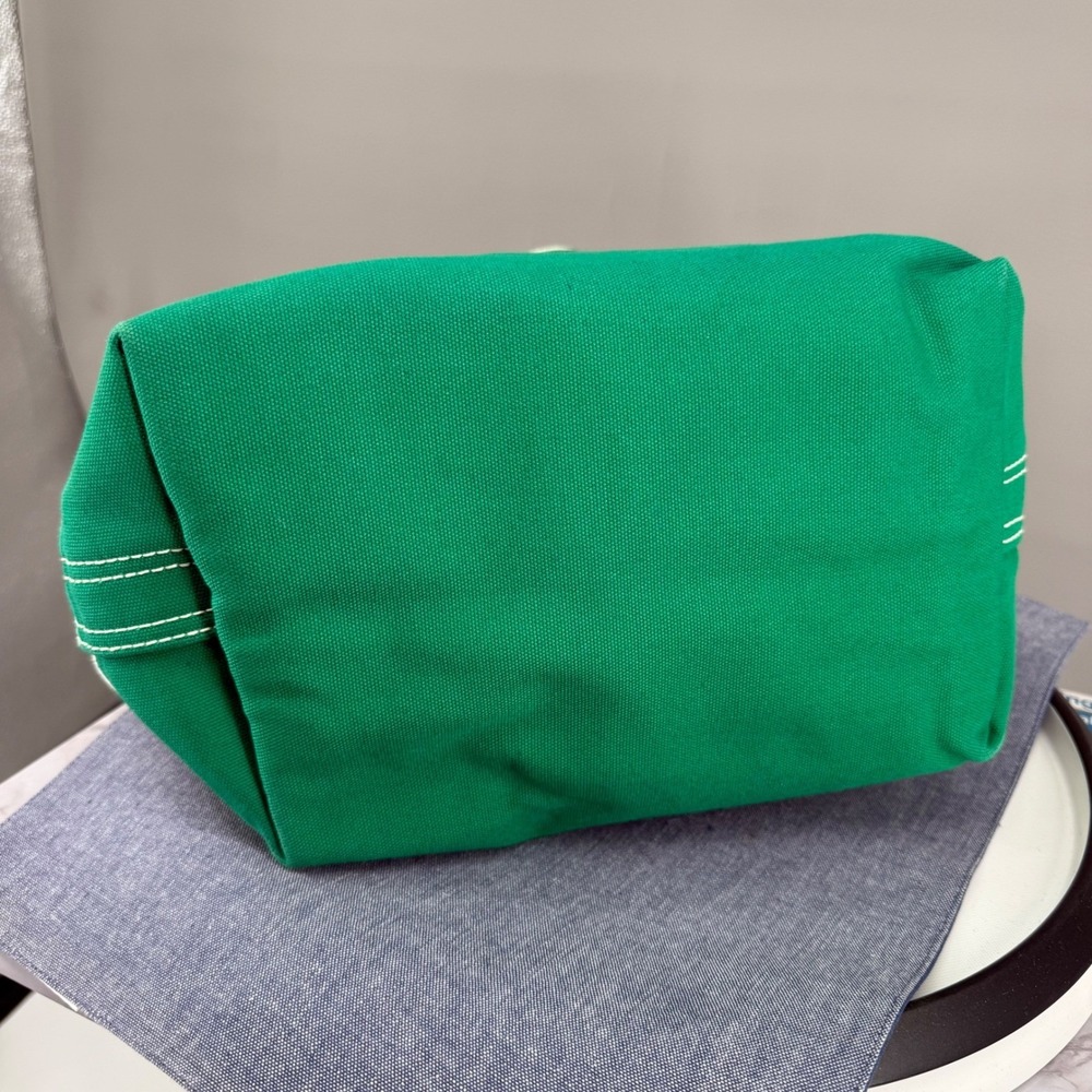 Lands End Medium Tote Bag 5 Pocket Zipper Green Natural Canvas *Has Embroidery - Picture 7 of 16